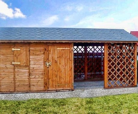Dreváreň LABE – čelný pohľad so zatvorenými dverami a prístreškom