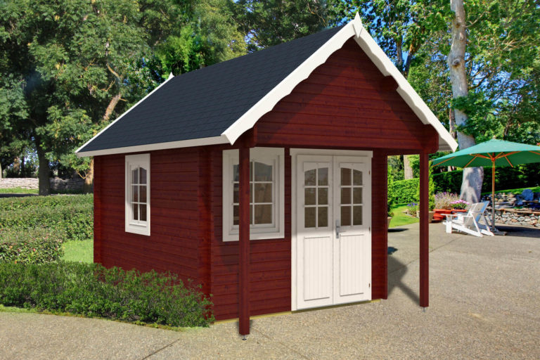 Drevený záhradný domček BUNKIE – červený domček s bielymi dverami