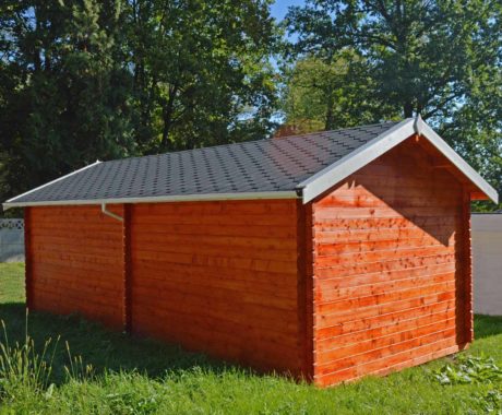 Drevený záhradný domček GRANADA – zadný pohľad na oranžový náter