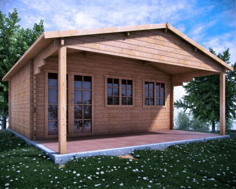 Drevený záhradný domček MONTE CARLO – hnedý domček na rozkvitnutej lúke