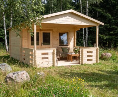 Záhradný domček MONTANA – vizualizácia: letné popoludnie – pohľad 2